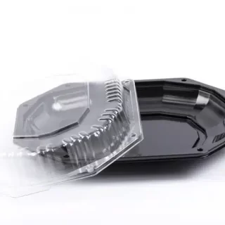 Platou din plastic negru cu capac transparent