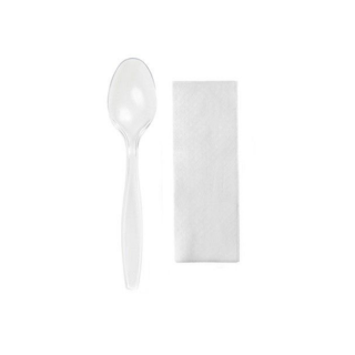Set catering lingura si servetel, transparente, 100 bucset