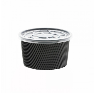 Bol supa plastic negru+capac transparent, 500 ml, 50 buc/set