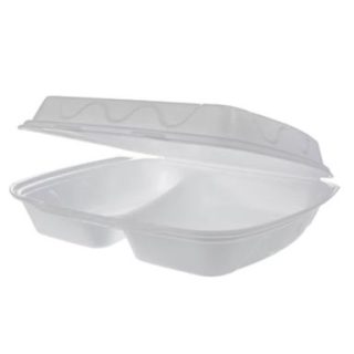 Caserole albe din polistiren 2 compartimente, 100 buc/set