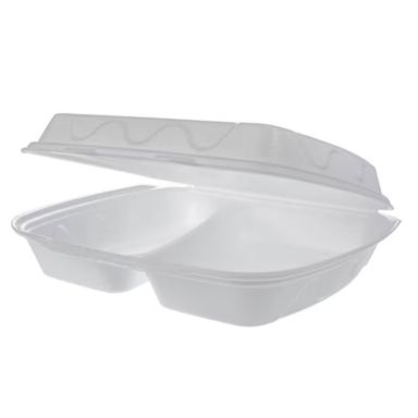 Caserole albe din polistiren 2 compartimente, 100 buc/set